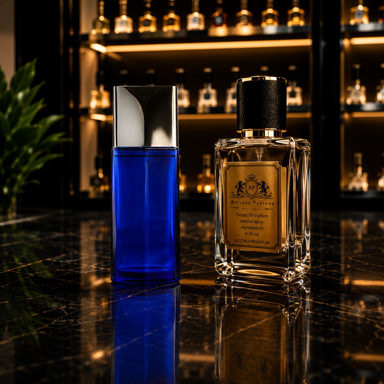 بطری عطر ادکلن ایسه میاکه بلو مشابه‌سازی شده در برند عطر آلوارز با غلظت اکسترت دی پارفوم، با رایحه چوبی، آروماتیک و گیاهی و ماندگاری فوق‌العاده بالا.