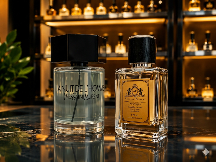 عطر ایو سن لورن لانویت د لهوم Yves Saint Laurent La Nuit de L'Homme با رایحه هل، اسطوخودوس و خس خس مناسب آقایان و استفاده در پاییز و زمستان.