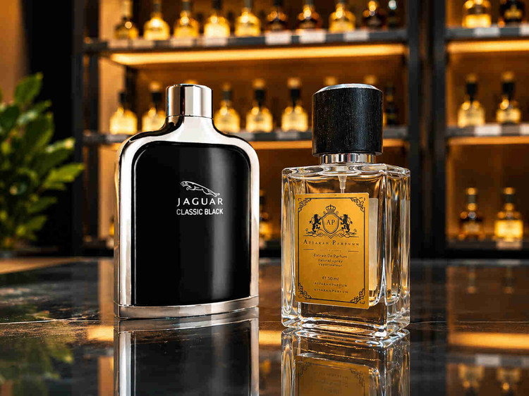 عطر جگوار کلاسیک بلک مردانه Jaguar Classic Black با بطری مشکی براق و رایحه چوبی شرقی مناسب استفاده روزمره و رسمی.