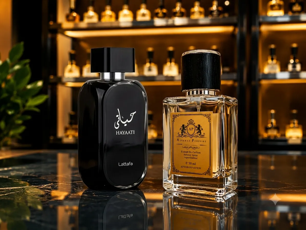 خرید عطر حیاتی لطافه Lattafa Hayaati با رایحه خنک، تلخ، دریایی و چوبی، مشابه پاکو رابان اینوکتوس، مناسب آقایان و استفاده در بهار و تابستان.